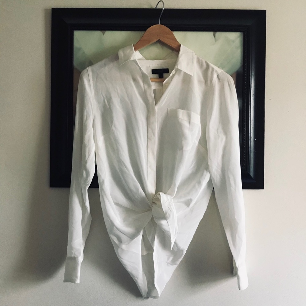 J. Crew white button tie top
